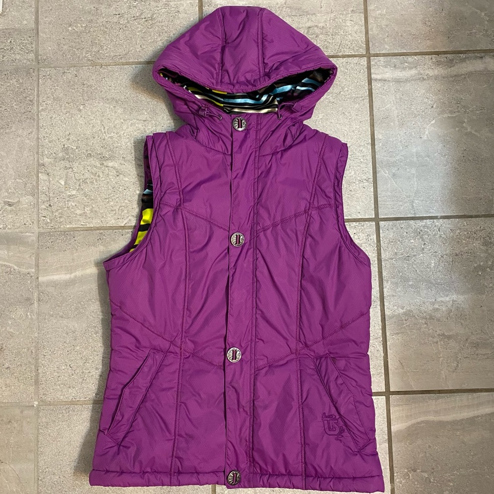 Burton Dryride Purple Puffer Vest Snowboarding Skiing Women’s Medium Striped